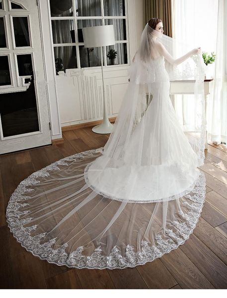 bridal veils 3m/5m long veil white/ivory two layers wedding cathedral with lace accessories veu de noiva, Black
bridal veils 3m/5m long veil white/ivory two layers wedding cathedral with lace accessories veu de noiva, Black