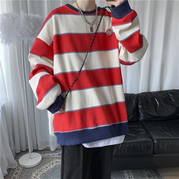 men's hoodies & sweatshirts 2021 spring long sleeve lovers striped korean fashion round neck fleece loose college cotton the listing tr, Black
men's hoodies & sweatshirts 2021 spring long sleeve lovers striped korean fashion round neck fleece loose college cotton the listing tr, Black