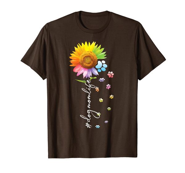 dog mom life sunflower dog paw funny t-shirt, White;black
