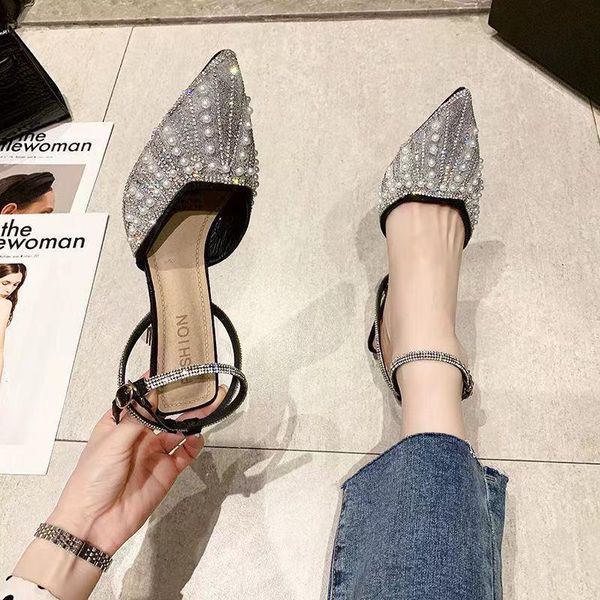 sandals sweet pointed pearl one word buckle ladies summer fashion stilettos sequined single shoes large size 34-40., Black
sandals sweet pointed pearl one word buckle ladies summer fashion stilettos sequined single shoes large size 34-40., Black