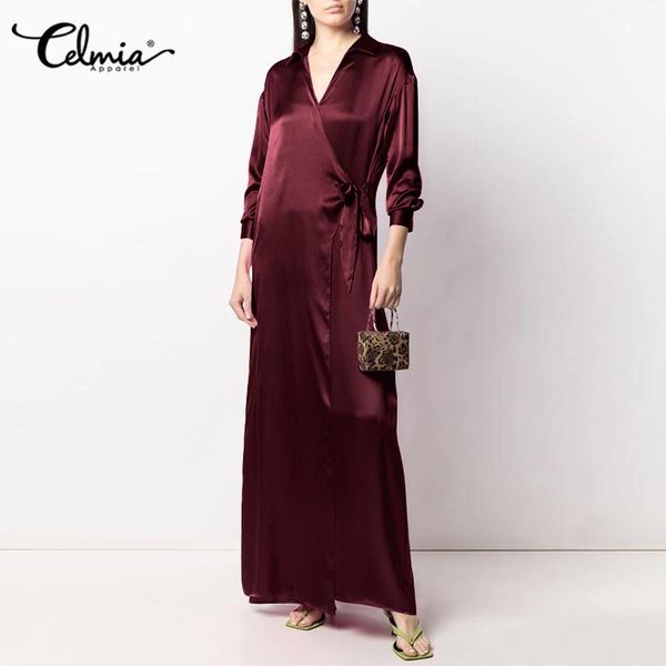 casual dresses celmia elegant party dress 2021 fashion women satin silk maxi robe femme v-neck wrapped office vestidos long sleeve, Black;gray
casual dresses celmia elegant party dress 2021 fashion women satin silk maxi robe femme v-neck wrapped office vestidos long sleeve, Black;gray