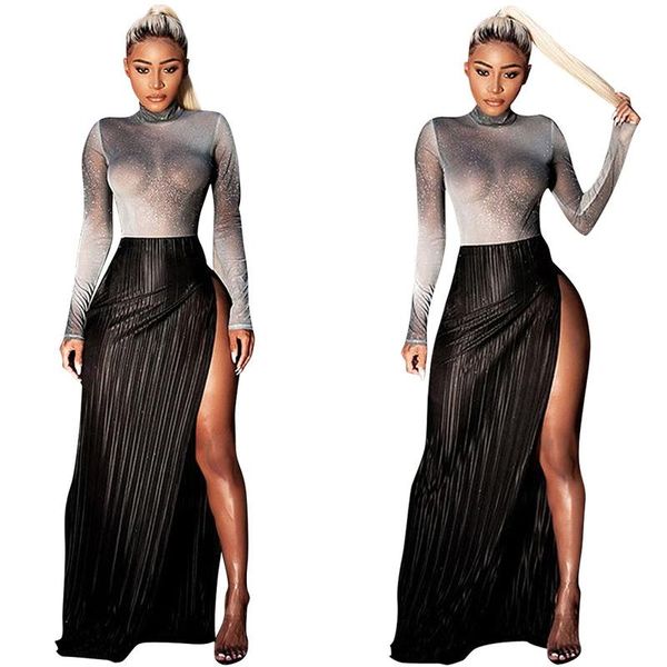 europe and the united states women s perspective high silver coat open black night dress suit women's two piece pants, White
europe and the united states women s perspective high silver coat open black night dress suit women's two piece pants, White