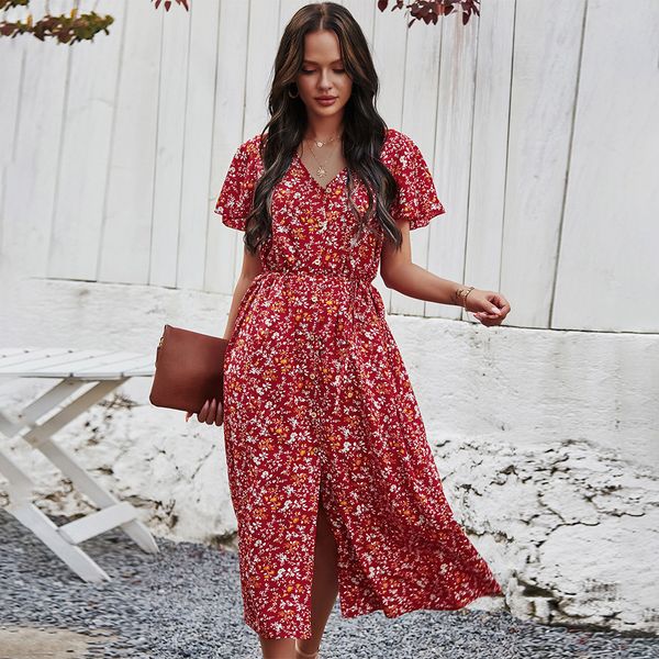 propcm floral print summer dress ladies vintage maxi slim casual high waist button bohemian women beach dresses vestidos female, Black;gray
propcm floral print summer dress ladies vintage maxi slim casual high waist button bohemian women beach dresses vestidos female, Black;gray