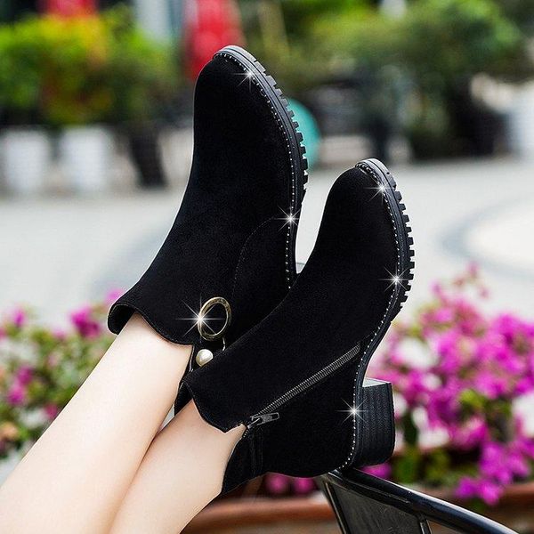 boots women's ankle autumn and winter thick with wild round head short tube ladies shoes, Black
boots women's ankle autumn and winter thick with wild round head short tube ladies shoes, Black