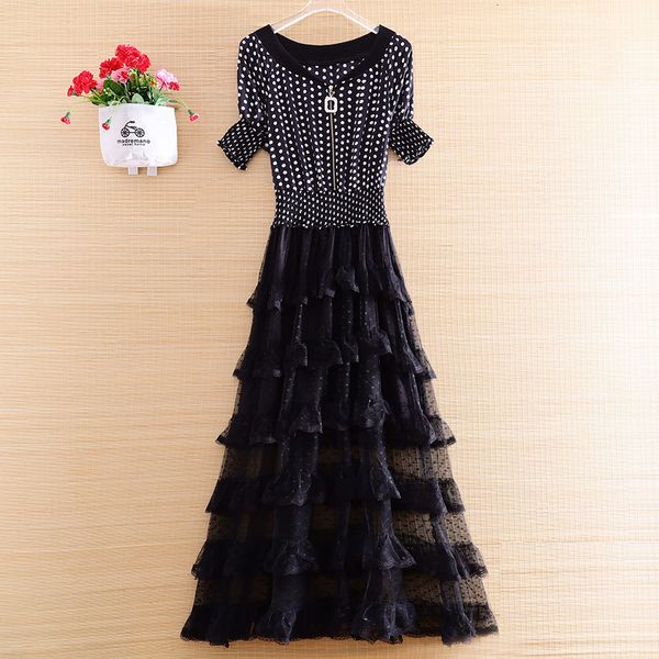 dress high-end spring and summer o-neck women lace layered beach retro elegant lady slim print dot party dress s-xl, Black;gray
dress high-end spring and summer o-neck women lace layered beach retro elegant lady slim print dot party dress s-xl, Black;gray