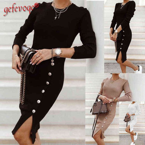 autumn winter women casual elegant street casual long sleeve clothes lady basic solid button bodycon knitted midi dress robe g1214, Black;gray
autumn winter women casual elegant street casual long sleeve clothes lady basic solid button bodycon knitted midi dress robe g1214, Black;gray