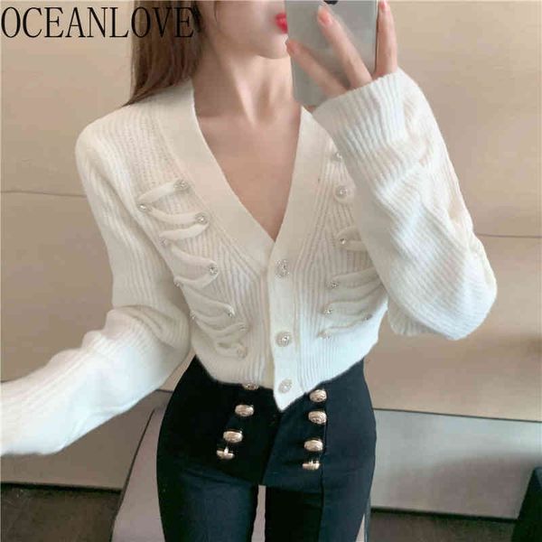 v neck cardigans solid beading short woman sweaters korean slim white spring autumn mujer chaqueta 19553 210415, White;black
v neck cardigans solid beading short woman sweaters korean slim white spring autumn mujer chaqueta 19553 210415, White;black
