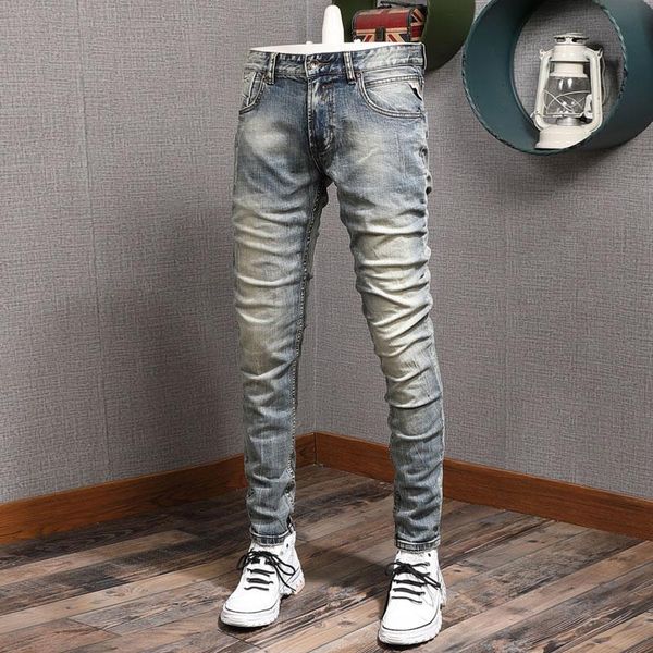 men's jeans european vintage fashion men retro elastic cotton slim fit distressed ripped simple designer casual denim pants, Blue
men's jeans european vintage fashion men retro elastic cotton slim fit distressed ripped simple designer casual denim pants, Blue