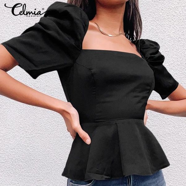 women's blouses & shirts celmia square collar 2021 summer short puff sleeve tunic casual solid party work blusas, White
women's blouses & shirts celmia square collar 2021 summer short puff sleeve tunic casual solid party work blusas, White