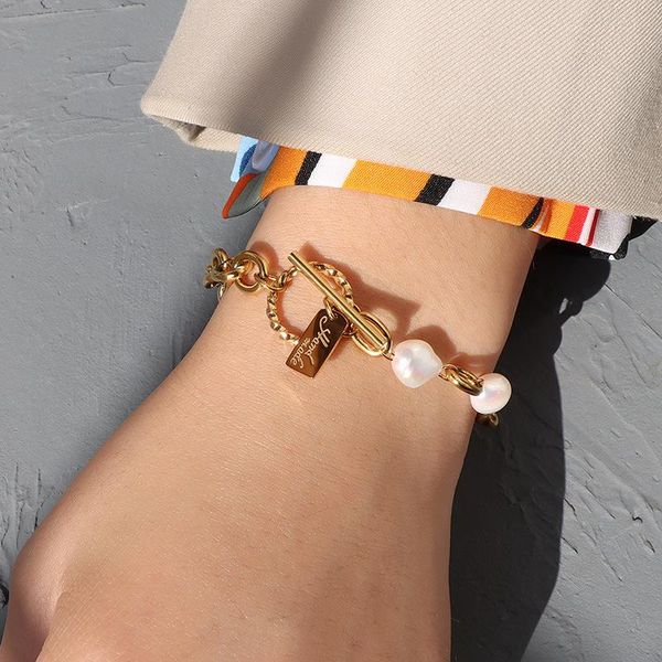 link, chain sell 316l stainless steel gold silver plated pearl bracelet for women vintage trendy jewelry, Black
link, chain sell 316l stainless steel gold silver plated pearl bracelet for women vintage trendy jewelry, Black