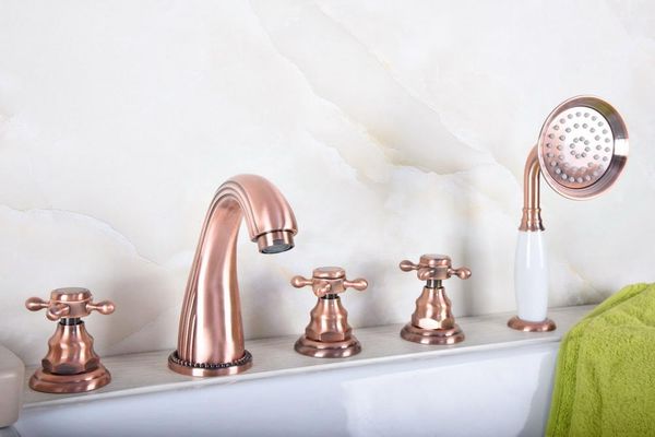 bathroom sink faucets antique red copper brass widespread 5 hole roman tub bath faucet with telephone style hand held shower head atf183
bathroom sink faucets antique red copper brass widespread 5 hole roman tub bath faucet with telephone style hand held shower head atf183