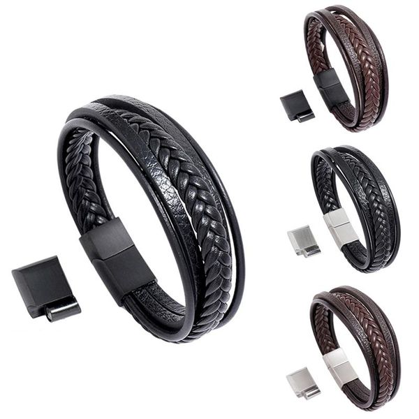 charm bracelets stainless steel magnet buckle men's bracelet multilayer simple woven leather, Golden;silver
charm bracelets stainless steel magnet buckle men's bracelet multilayer simple woven leather, Golden;silver