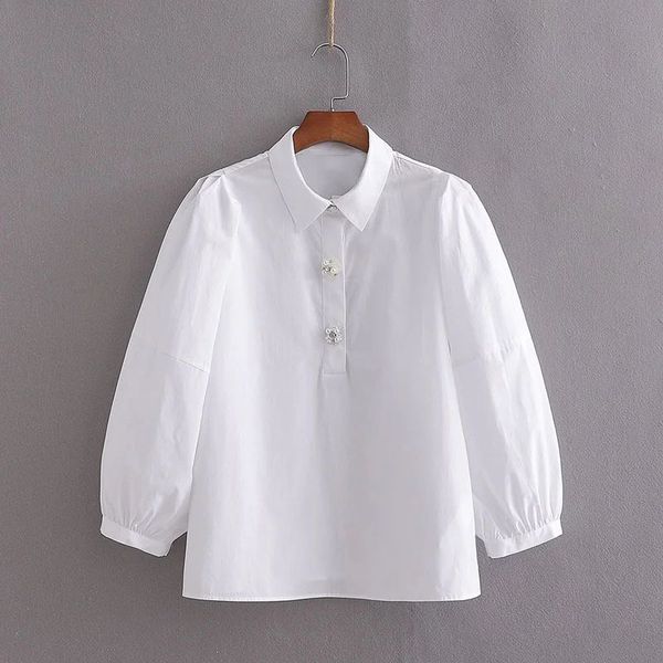 women poplin blouse gem buttons puff sleeves fashion chic casual vintage woman shirt femme mujer blusas 210420, White
women poplin blouse gem buttons puff sleeves fashion chic casual vintage woman shirt femme mujer blusas 210420, White