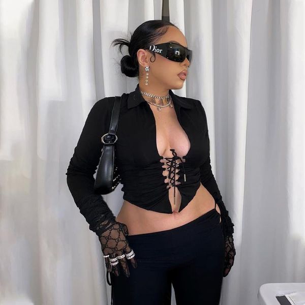 hollow bandage exposed navel t-shirt women ladies spring long sleeve lapel slim crop solid color wild chic shirt women's, White
hollow bandage exposed navel t-shirt women ladies spring long sleeve lapel slim crop solid color wild chic shirt women's, White