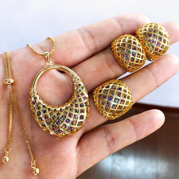 earrings & necklace trendy luxury women wedding vintage golden hollow mesh pendant ring jewelry set design shiny gift, Silver
earrings & necklace trendy luxury women wedding vintage golden hollow mesh pendant ring jewelry set design shiny gift, Silver