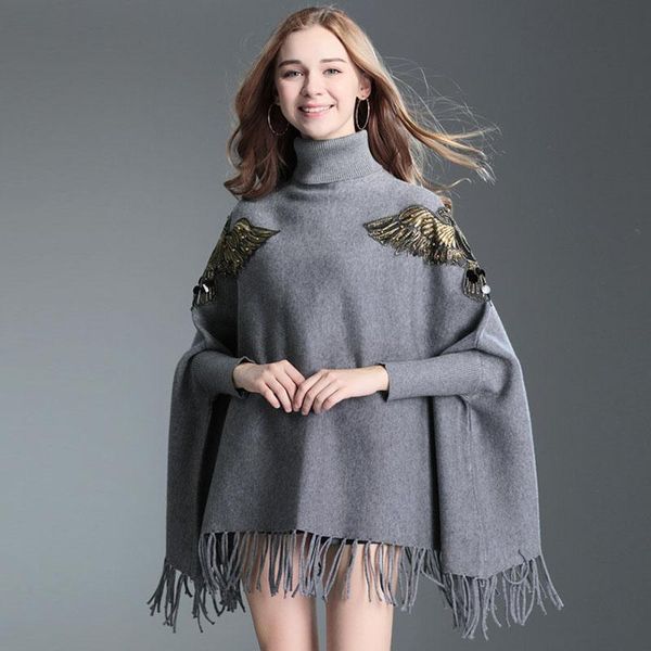in europe and america amazon nail bead embroidery cloak shawl female batwing coat long sets turtleneck sweater women's sweaters, White;black
in europe and america amazon nail bead embroidery cloak shawl female batwing coat long sets turtleneck sweater women's sweaters, White;black