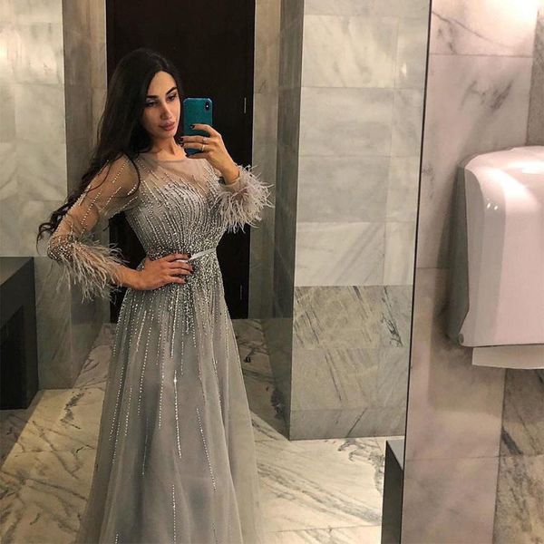 party dresses long sleeves evening dress 2021 o-neck a-line luxury feather beads handmade tuttle formal gowns, White;black
party dresses long sleeves evening dress 2021 o-neck a-line luxury feather beads handmade tuttle formal gowns, White;black