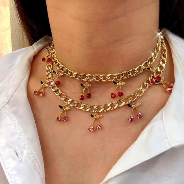 chains fashion charm pink crystal cherry pendant necklace for woman bohemian simple gold silver color metal jewelry party
chains fashion charm pink crystal cherry pendant necklace for woman bohemian simple gold silver color metal jewelry party