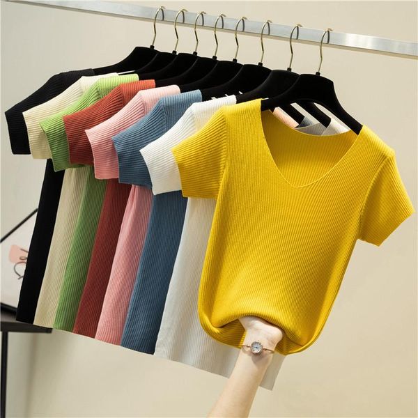 women's t-shirt summer womens t-shirts fashion knitted solid color v neck woman slim fit casual ice silk lady, White
women's t-shirt summer womens t-shirts fashion knitted solid color v neck woman slim fit casual ice silk lady, White