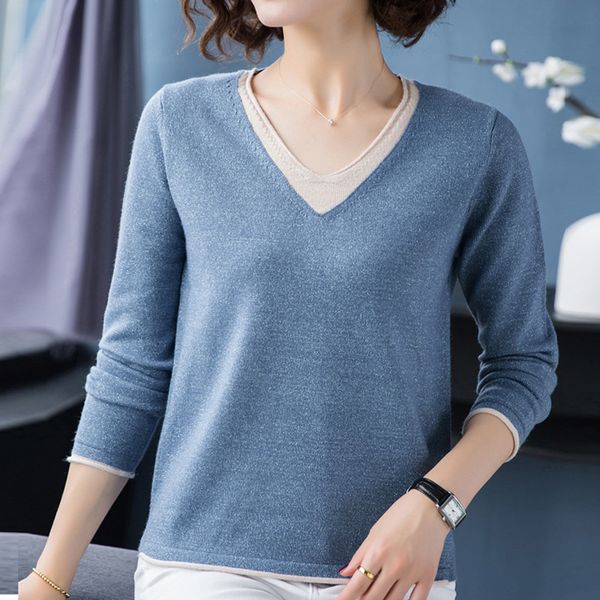 women's sweaters casual v-neck patchwork knitted female long sleeve pullover fashion ladies knitwear spring sweaters for wome, White;black
women's sweaters casual v-neck patchwork knitted female long sleeve pullover fashion ladies knitwear spring sweaters for wome, White;black