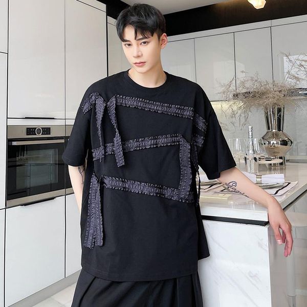 men's t-shirts summer japan korean streetwear loose casual men t shirt short sleeve fashion ribbon splice tees black shirts man, White;black
men's t-shirts summer japan korean streetwear loose casual men t shirt short sleeve fashion ribbon splice tees black shirts man, White;black