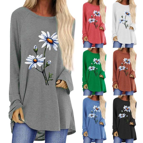 women's t-shirt flower print long female o-neck casual oversized spring hundred sleeve camisetas de mujer, White
women's t-shirt flower print long female o-neck casual oversized spring hundred sleeve camisetas de mujer, White