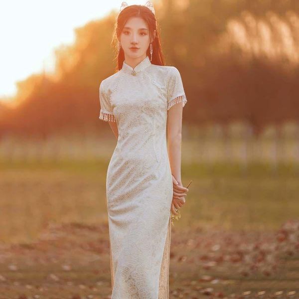 ethnic clothing women lace flowers cheongsam tassel pearls sleeve chinese bride wedding dress elegant high split mandarin collar qipao, Red
ethnic clothing women lace flowers cheongsam tassel pearls sleeve chinese bride wedding dress elegant high split mandarin collar qipao, Red
