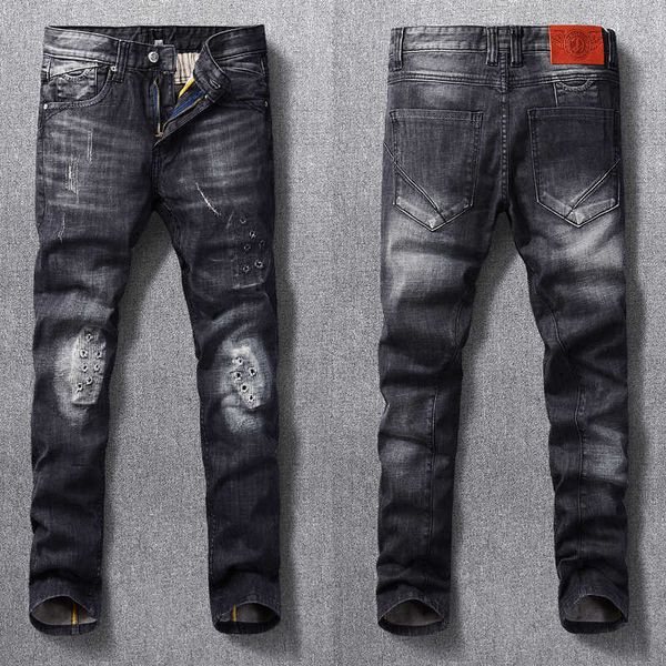 men's jeans fashion streetwear retro black gray slim fit ripped destroyed designer hip hop denim punk pants g7iw, Blue
men's jeans fashion streetwear retro black gray slim fit ripped destroyed designer hip hop denim punk pants g7iw, Blue