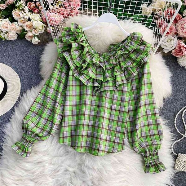 spring autumn temperament color matching plaid shirt women's v-neck ruffled lantern sleeve loose clavicle uk786 210506, White
spring autumn temperament color matching plaid shirt women's v-neck ruffled lantern sleeve loose clavicle uk786 210506, White