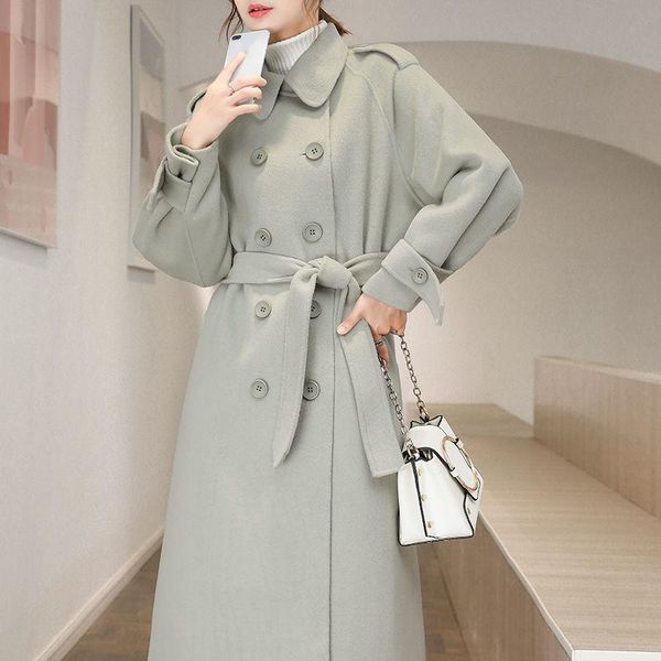 women's wool & blends autumn and winter woolen coat 2021 solid color pocket long knee high-end temperament, Black
women's wool & blends autumn and winter woolen coat 2021 solid color pocket long knee high-end temperament, Black