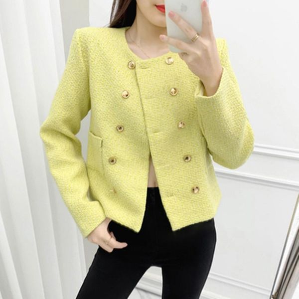women's jackets 2021 spring autumn temperament coat women o neck fashion double breasted tweed jacket ladies elegant outwear, Black;brown
women's jackets 2021 spring autumn temperament coat women o neck fashion double breasted tweed jacket ladies elegant outwear, Black;brown