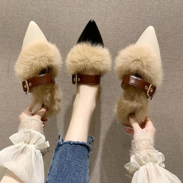 slippers hairy half women 2021 winter fashion version of shallow mouth wild thick with pointed wear outside sandals, Black
slippers hairy half women 2021 winter fashion version of shallow mouth wild thick with pointed wear outside sandals, Black