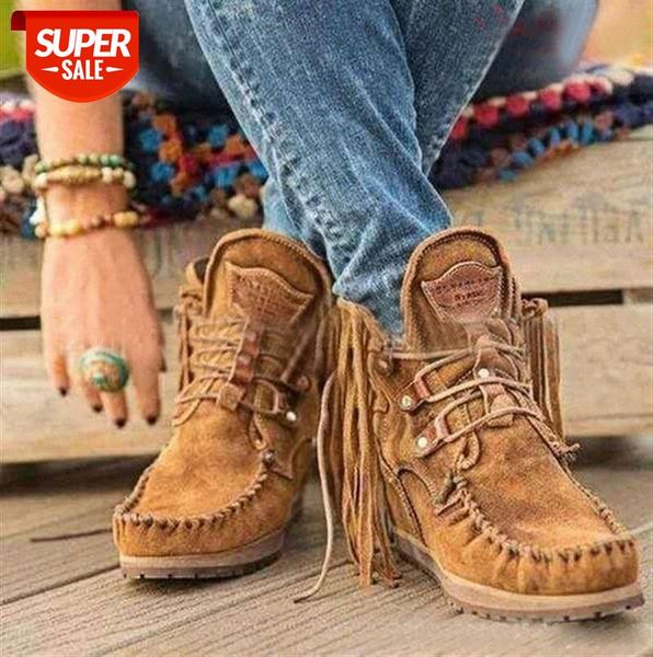 fashion women's boots, thick-soled 40-43 fringed lace-up short boots #rf0b