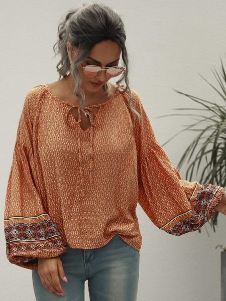 women's retro blouses long sleeve bohemian printed lace up lantern fall loose casual shirts &, White
women's retro blouses long sleeve bohemian printed lace up lantern fall loose casual shirts &, White