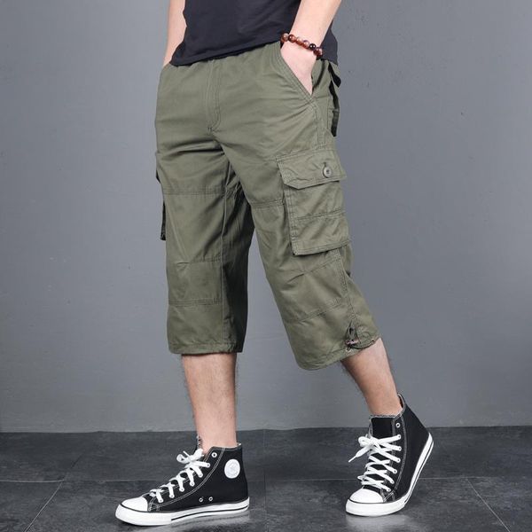 men's shorts loose plus size multi-pocket cargo pants summer cotton sports cropped, White;black
men's shorts loose plus size multi-pocket cargo pants summer cotton sports cropped, White;black
