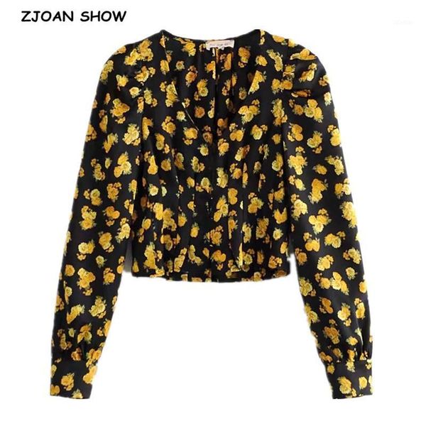 retro deep v neck floral print shirt crop french center single-breasted button slim waist short women blouse puff sleeve women's, White
retro deep v neck floral print shirt crop french center single-breasted button slim waist short women blouse puff sleeve women's, White