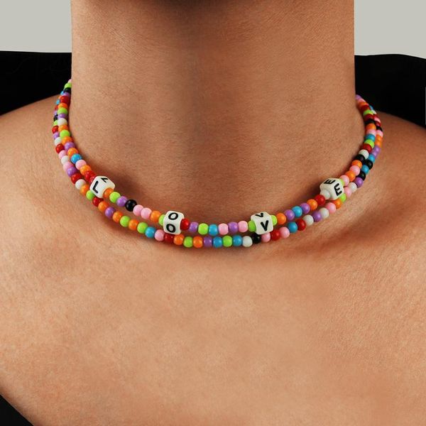 fashion colorful beaded choker necklaces elegant love letter double layer necklace jewelry accessories chokers, Golden;silver
fashion colorful beaded choker necklaces elegant love letter double layer necklace jewelry accessories chokers, Golden;silver