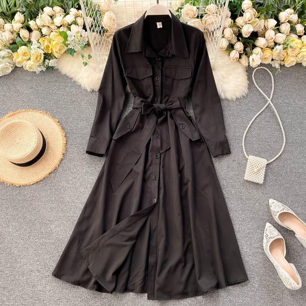 casual dresses spring autumn women's dress retro single-breasted lace-up waist commuter slim long-sleeved female gx346, Black;gray
casual dresses spring autumn women's dress retro single-breasted lace-up waist commuter slim long-sleeved female gx346, Black;gray