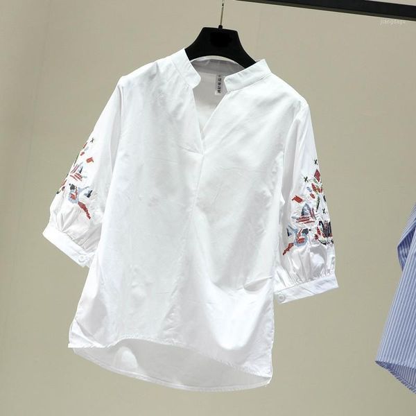 women's blouses & shirts 2021 casual striped women blouse vintage embroidery design long sleeves v-neck collar winter arrivals, White
women's blouses & shirts 2021 casual striped women blouse vintage embroidery design long sleeves v-neck collar winter arrivals, White