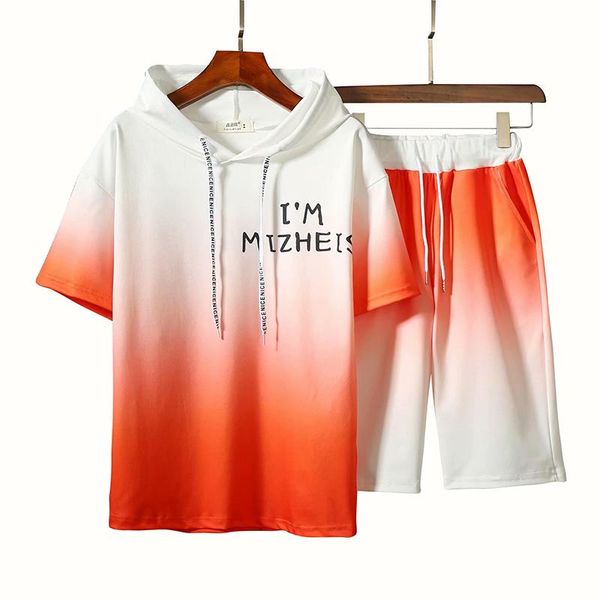 men's tracksuits 2021 summer set korean style gradient color short sleeve hooded undershirt t shirt+jogging shorts casual men 2 piece, Gray
men's tracksuits 2021 summer set korean style gradient color short sleeve hooded undershirt t shirt+jogging shorts casual men 2 piece, Gray