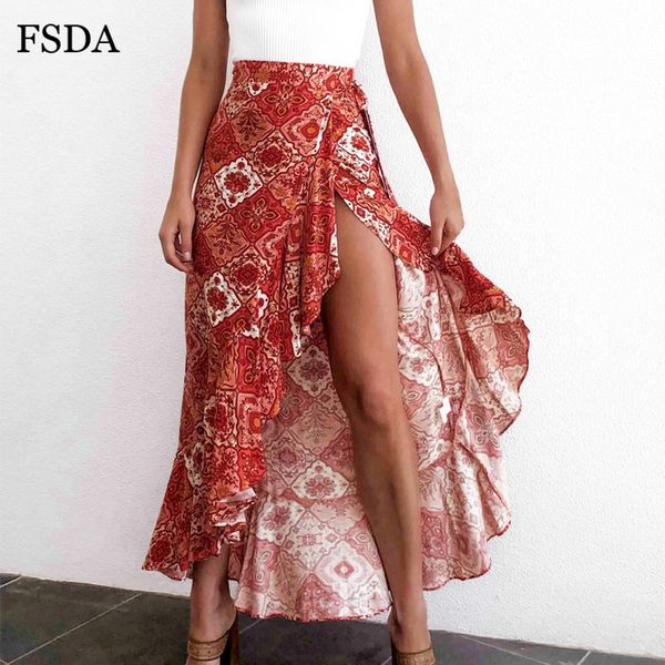 long floral print bandage skirt yellow lady summer maxi split beach spring casual elegant ruffle women boho red skirts, Black;white
long floral print bandage skirt yellow lady summer maxi split beach spring casual elegant ruffle women boho red skirts, Black;white