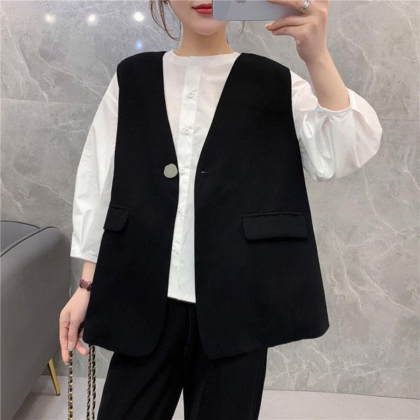 women's vests 2021 spring autumn women vintage blazer vest chic single button sleeveless suit female jacket outwear waistcoat coats, Black;white
women's vests 2021 spring autumn women vintage blazer vest chic single button sleeveless suit female jacket outwear waistcoat coats, Black;white