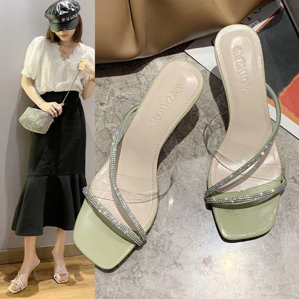 the trendy women's slippers spring and summer korean fashion high heels transparent stiletto wear color sandals dress shoes, Black
the trendy women's slippers spring and summer korean fashion high heels transparent stiletto wear color sandals dress shoes, Black