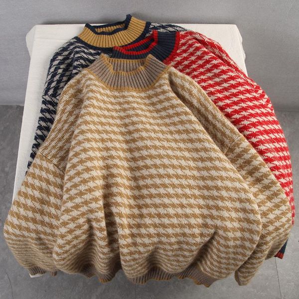 women's sweaters 2021 classic houndstooth knitted sweater women autumn soft basic warm cashmere pullovers mock neck loose female jumper, White;black
women's sweaters 2021 classic houndstooth knitted sweater women autumn soft basic warm cashmere pullovers mock neck loose female jumper, White;black
