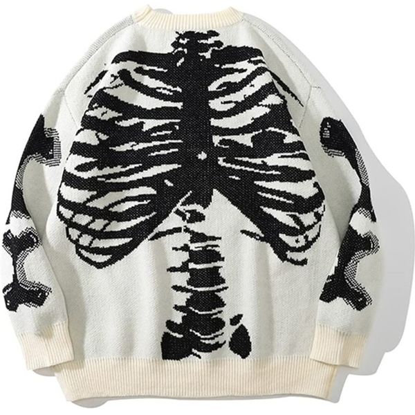 men's women's vintage knitted harajuku style cotton sweaters, loose, skull, autumn and winter, White;black
men's women's vintage knitted harajuku style cotton sweaters, loose, skull, autumn and winter, White;black