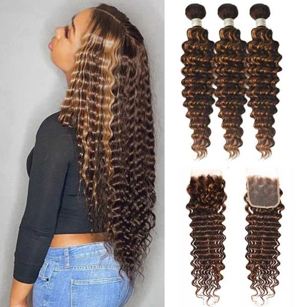 human hair bulks highlight loose deep wave bundles brazilian with 4x4 lace closure p4/27 honey blonde brown remy, Black
human hair bulks highlight loose deep wave bundles brazilian with 4x4 lace closure p4/27 honey blonde brown remy, Black