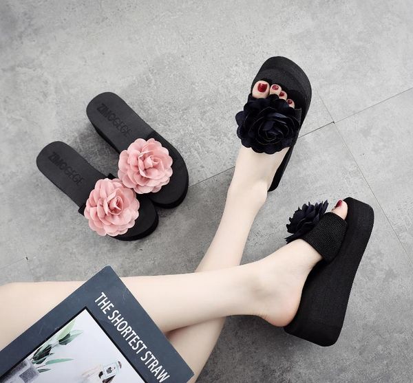 slippers cm high heel women's female summer big flower sandals and word thick bottom beach drag slip, Black
slippers cm high heel women's female summer big flower sandals and word thick bottom beach drag slip, Black