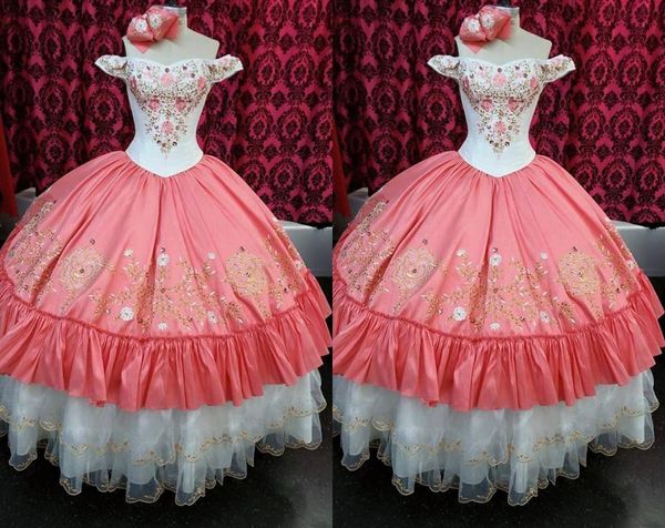 fashion gold embroidery coral white quinceanera dresses off the shoulder with sleeves ball gown charro corset real image sweet 15 prom eveen, Blue;red
fashion gold embroidery coral white quinceanera dresses off the shoulder with sleeves ball gown charro corset real image sweet 15 prom eveen, Blue;red