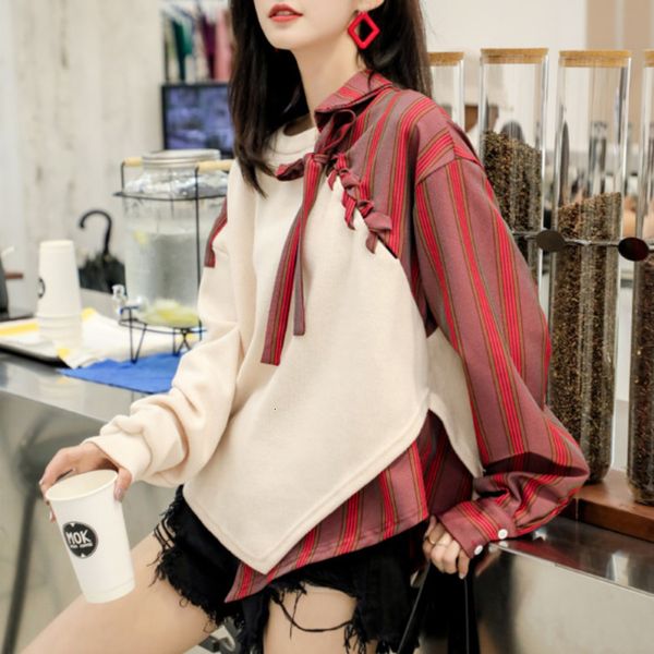 women's sweaters 2021 autumn sets of nightgown let loose thick retro temperament sewing long sleeves, White;black
women's sweaters 2021 autumn sets of nightgown let loose thick retro temperament sewing long sleeves, White;black