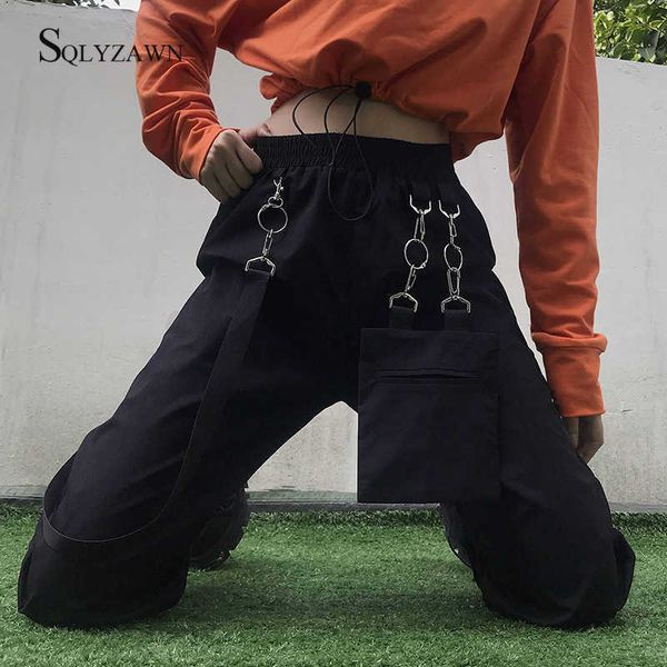 women streetwear chain detachable waist bag overalls casual cargo pants capris hip-hop trousers cool girl harajuku joggers pants 210709, Black;white
women streetwear chain detachable waist bag overalls casual cargo pants capris hip-hop trousers cool girl harajuku joggers pants 210709, Black;white